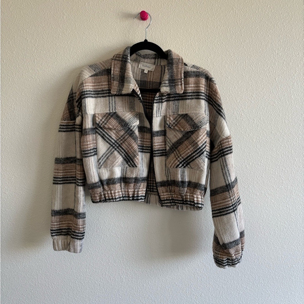 Black and Tan Teddy Jacket with Plaid Pattern